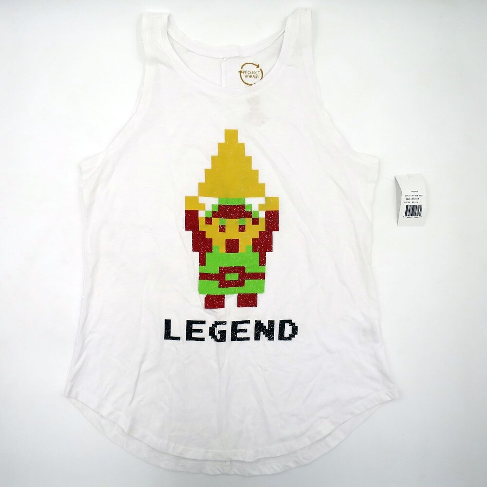 Legend of Zelda 8-Bit Link Triforce Womens Project Karma White Tank Top Size M